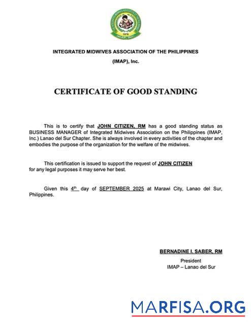 Printable Philippines certificate of good standing Word and PDF template, version 2